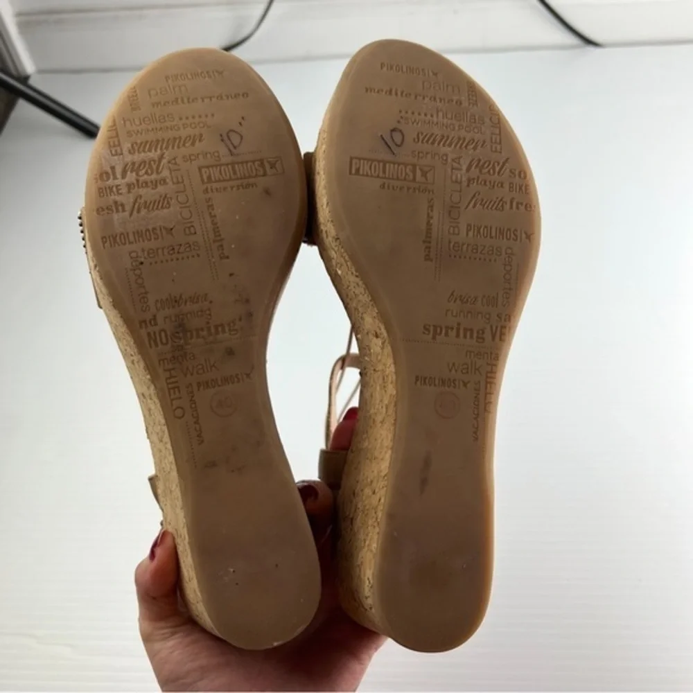 Pikolinos Womens Brown Punta Cana Sandals Size 40 Beaded Cork Platform Shoes